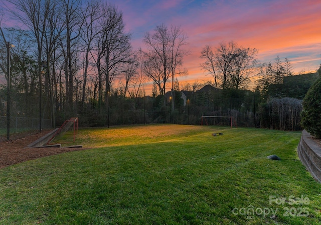 view of yard at dusk