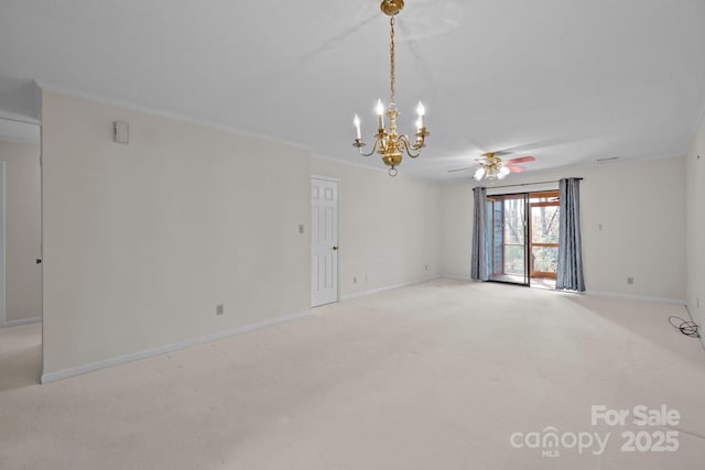 234 Pointe Cir, Rock Hill, SC 29732 - carpeted empty room featuring a ceiling fan, a chandelier, and ornamental molding
