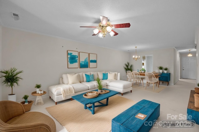 234 Pointe Cir, Rock Hill, SC 29732 - living area featuring ceiling fan, a chandelier, and crown molding