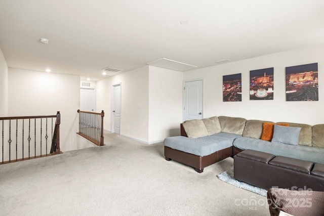 carpeted living room with visible vents