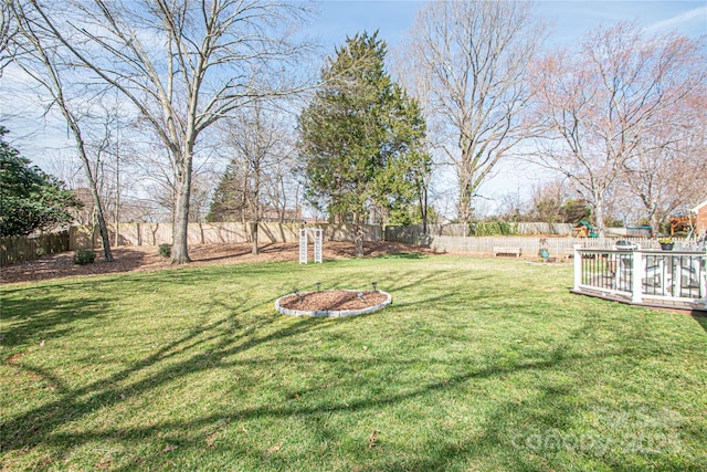 view of yard with a fenced backyard