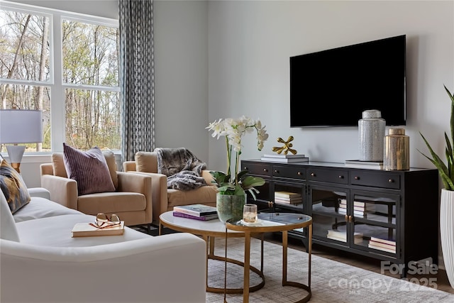 living area with wood finished floors