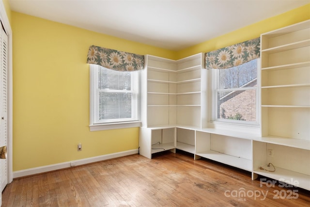 interior space featuring plenty of natural light, baseboards, and wood-type flooring