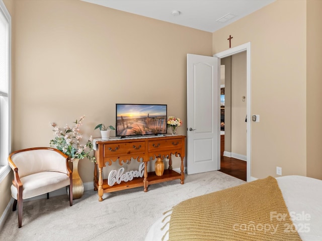 bedroom with baseboards and carpet flooring