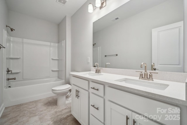 1439 Hubert Graham Way, Tega Cay, SC 29708 - bathroom featuring toilet,  shower combination, double vanity, and tile patterned floors
