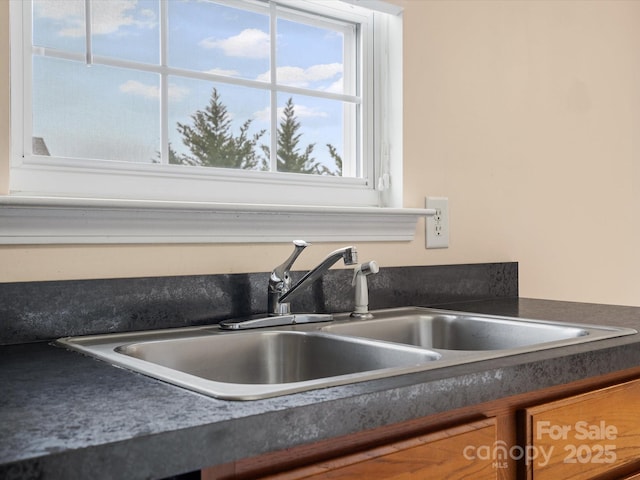 details featuring dark countertops and a sink