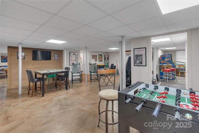 playroom with a drop ceiling