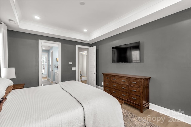 bedroom with recessed lighting, visible vents, baseboards, and light wood-style floors