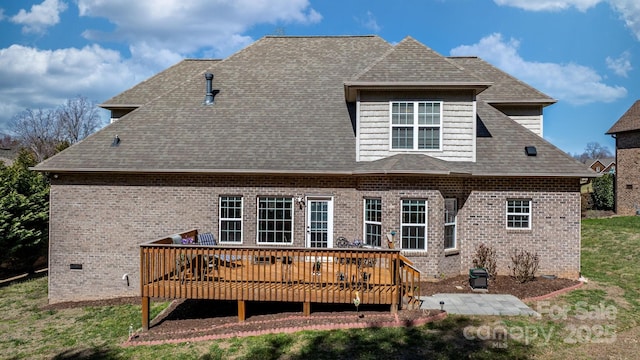 3815 10th St NE, Hickory, NC 28601 - back of house with a deck, brick siding, and a shingled roof