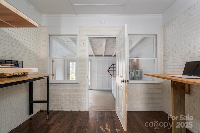 interior space with dark wood-style flooring