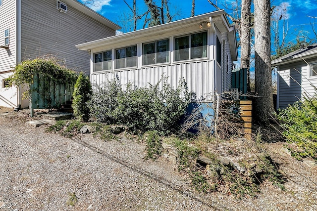 exterior space with board and batten siding