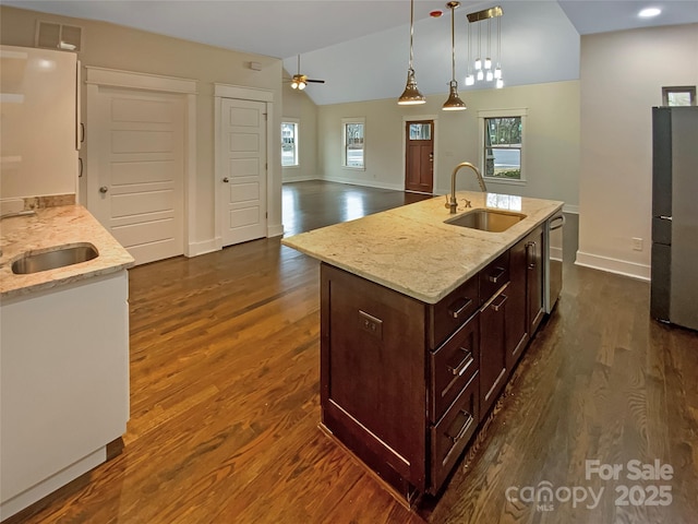 kitchen featuring dark wood finished floors and a sink