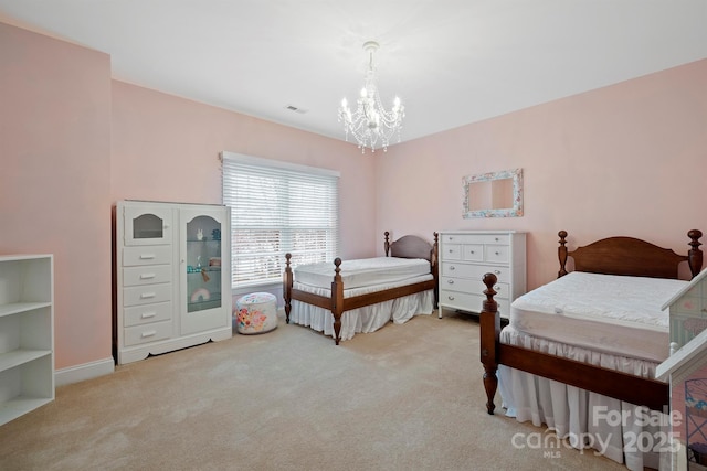 722 Fairway Point Dr, Fort Mill, SC 29708 - bedroom with visible vents, a notable chandelier, and carpet