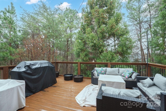 722 Fairway Point Dr, Fort Mill, SC 29708 - wooden deck featuring an outdoor living space and a grill