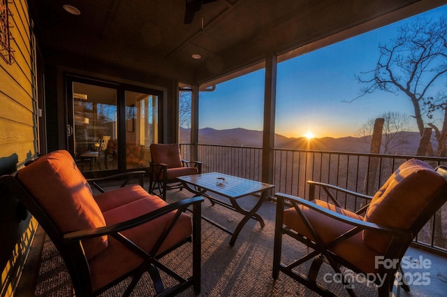 view of patio with a mountain view