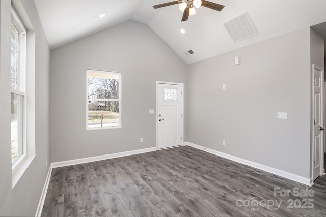 entrance foyer featuring visible vents, baseboards, and dark wood-style flooring
