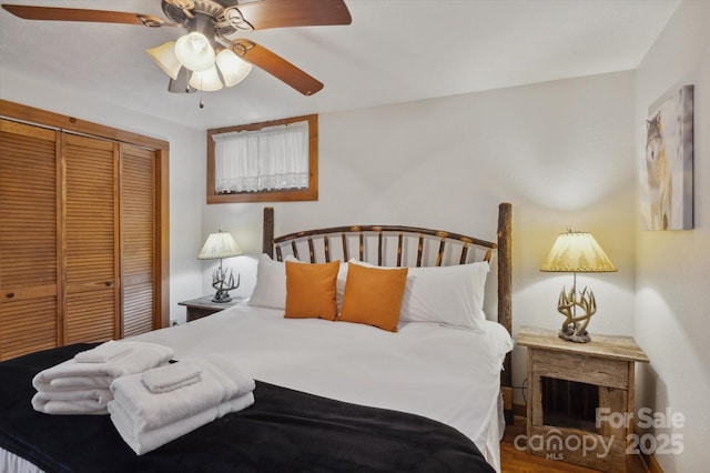 bedroom with a closet and ceiling fan