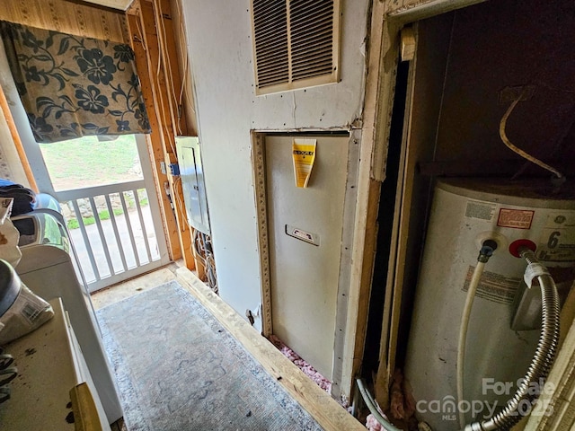 utilities featuring water heater and washer / clothes dryer