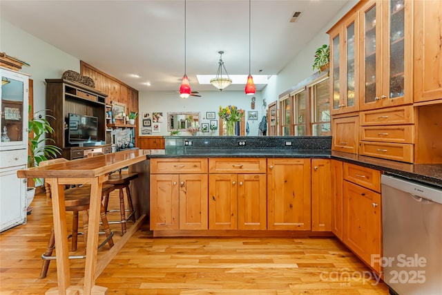 20 Meeks Rd, Black Mountain, NC 28711 - kitchen with stainless steel dishwasher, light wood-type flooring, and pendant lighting