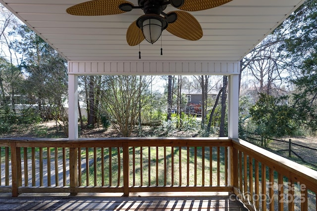 deck featuring a ceiling fan