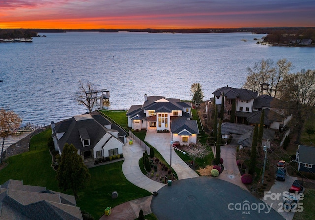 18601 Bluff Point Rd, Cornelius, NC 28031 - aerial view at dusk with a water view