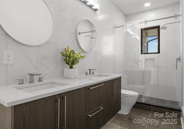 18601 Bluff Point Rd, Cornelius, NC 28031 - full bath with toilet, a marble finish shower, and a sink