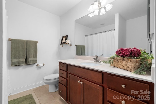 824 Wynnshire Dr Unit D, Hickory, NC 28601 - bathroom with a chandelier, vanity, tile patterned flooring, toilet, and baseboards