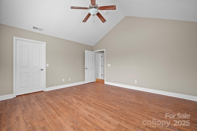 824 Wynnshire Dr Unit D, Hickory, NC 28601 - unfurnished bedroom with high vaulted ceiling, light wood-type flooring, baseboards, and a ceiling fan