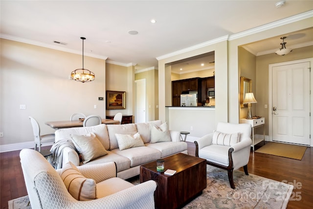 5425 Closeburn Rd Unit 309, Charlotte, NC 28210 - living room with wood finished floors, a chandelier, crown molding, and recessed lighting