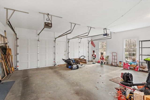 garage with a garage door opener