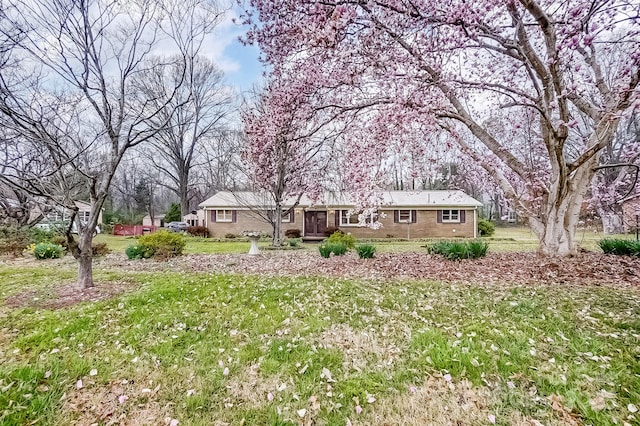 view of front of house with brick siding and a front lawn