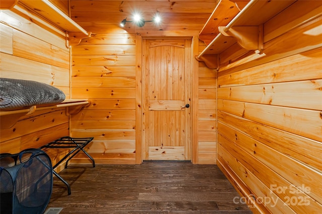 spacious closet with dark wood-style flooring