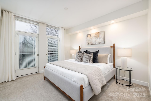 1320 Fillmore St Unit 419, Charlotte, NC 28203 - bedroom with carpet flooring, access to exterior, and recessed lighting