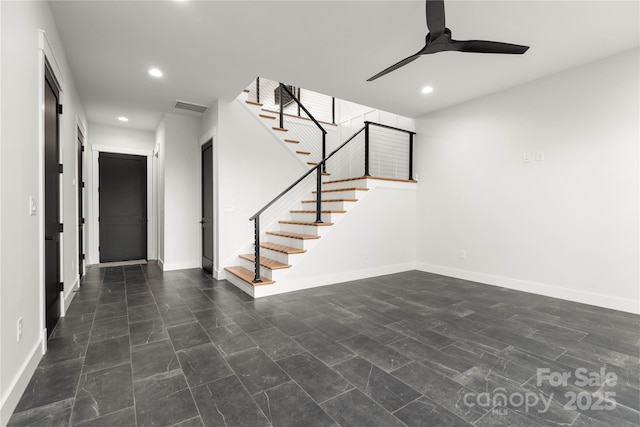 foyer entrance with visible vents, recessed lighting, and baseboards