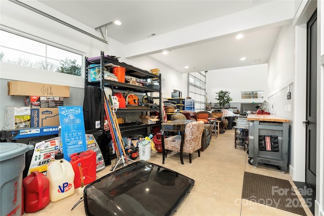 storage room featuring visible vents and a garage