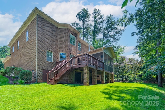 303 Ridge Reserve Dr Unit 29, Clover, SC 29710 - rear view of house featuring brick siding, a sunroom, a yard, and stairway