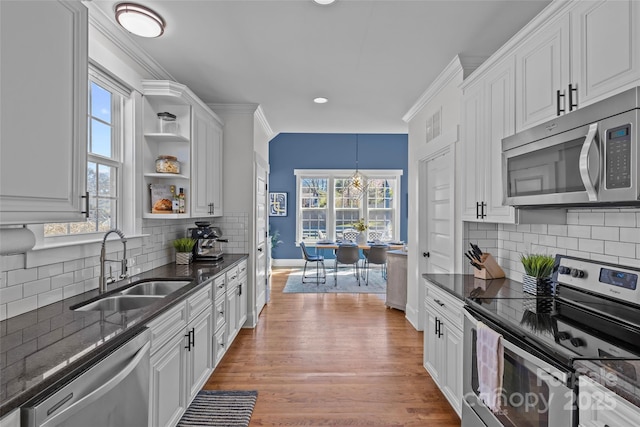 kitchen with a sink, stainless steel appliances, and white cabinets