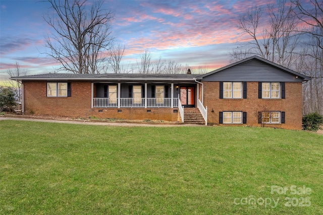 822 Bethlehem Rd, Kings Mountain, NC 28086 - ranch-style house with a porch, brick siding, and a front lawn