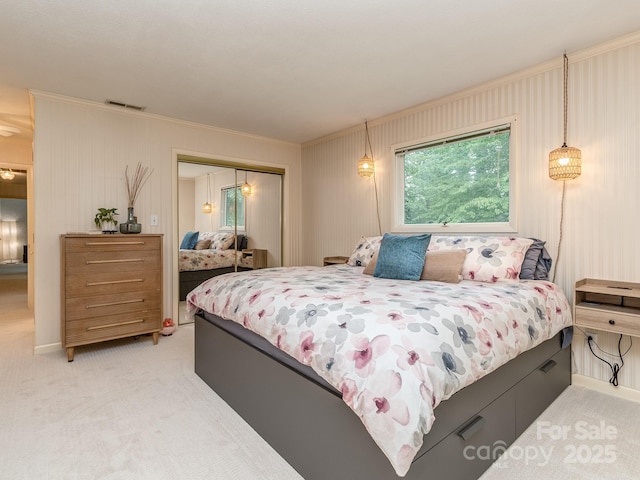 109 Joe Teague Rd, Hickory, NC 28601 - bedroom with ornamental molding, a closet, and light colored carpet