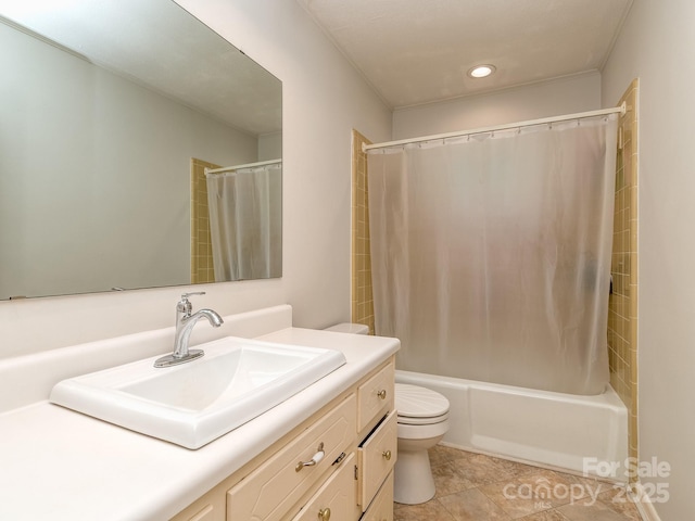 109 Joe Teague Rd, Hickory, NC 28601 - full bath featuring toilet, recessed lighting, vanity, shower / bathtub combination with curtain, and tile patterned floors
