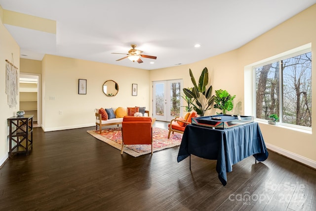 830 Fortescue Rd, Zirconia, NC 28790 - living area with a ceiling fan, baseboards, recessed lighting, and dark wood-type flooring