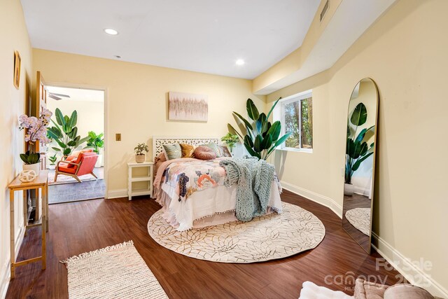 830 Fortescue Rd, Zirconia, NC 28790 - bedroom with baseboards, wood finished floors, and recessed lighting