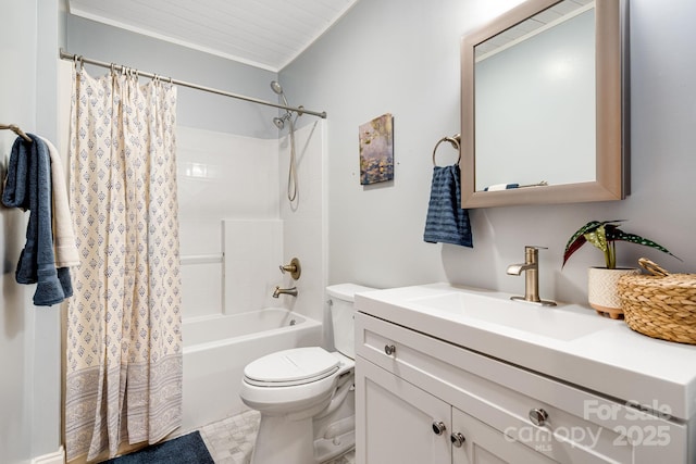 830 Fortescue Rd, Zirconia, NC 28790 - bathroom with vanity, shower / bathtub combination with curtain, and toilet