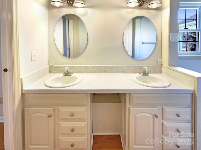 bathroom with a sink and double vanity