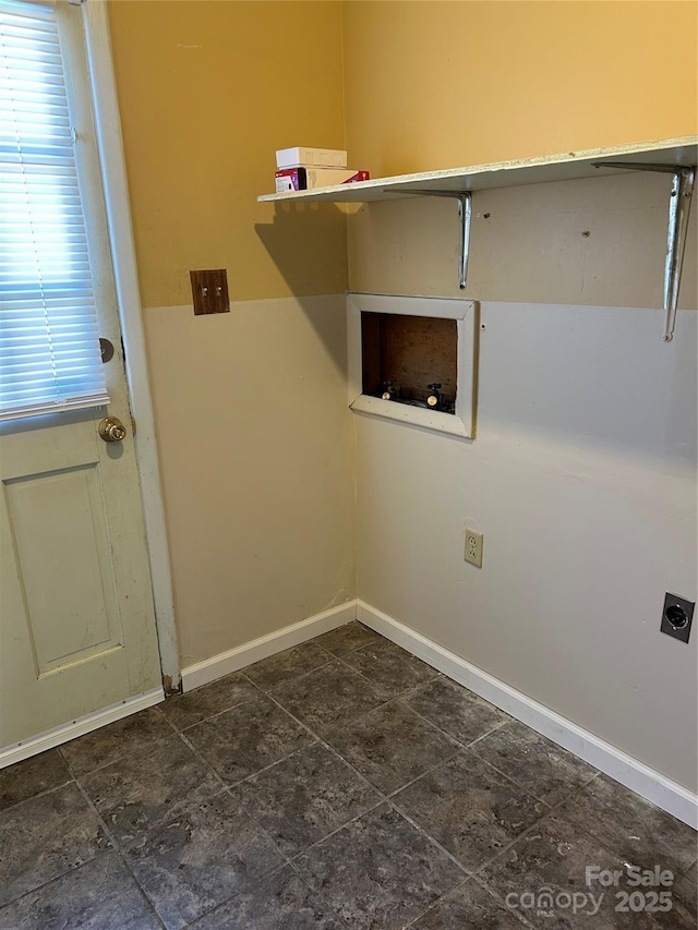 laundry room featuring electric dryer hookup, baseboards, washer hookup, and laundry area