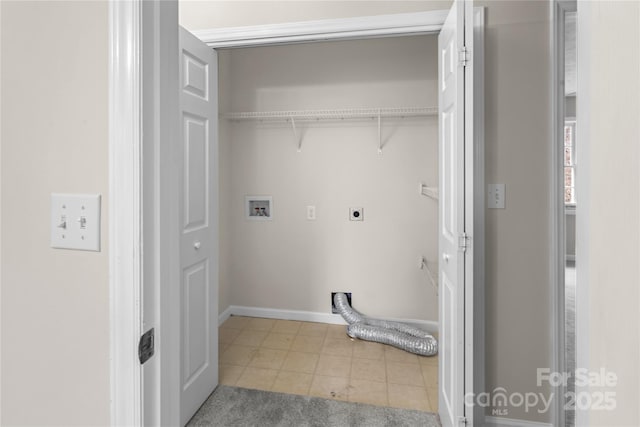 laundry area featuring light tile patterned floors, hookup for an electric dryer, hookup for a washing machine, and laundry area