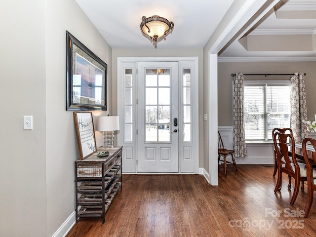 816 Springs Rd, Dallas, NC 28034 - entryway featuring dark wood finished floors, crown molding, and baseboards