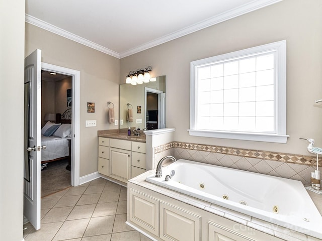 816 Springs Rd, Dallas, NC 28034 - ensuite bathroom featuring tile patterned flooring, vanity, ornamental molding, a tub with jets, and baseboards