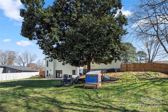 view of yard with a fenced backyard