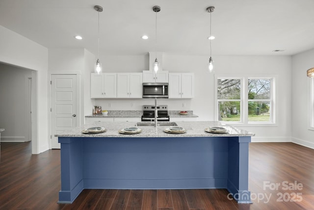 kitchen with dark wood-type flooring, appliances with stainless steel finishes, and a sink